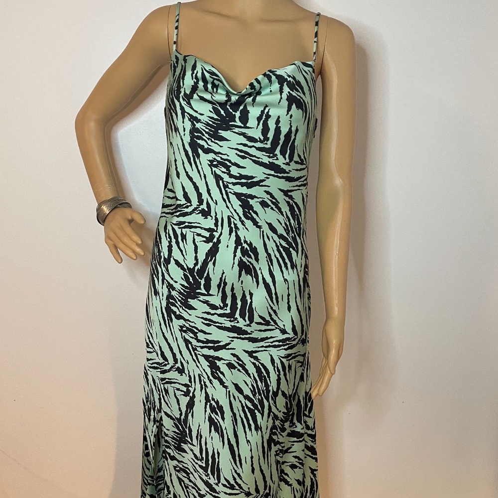 Sea green black tiger print slip maxi dress!
